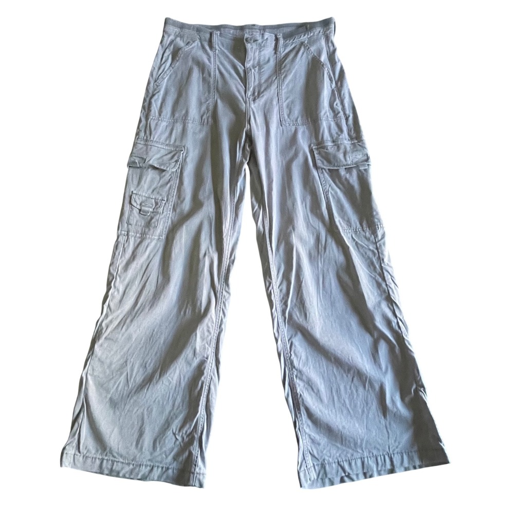 American Eagle Cargo Pants Women 12 Grey Stretch Wide Leg Utility Y2K Streetwear